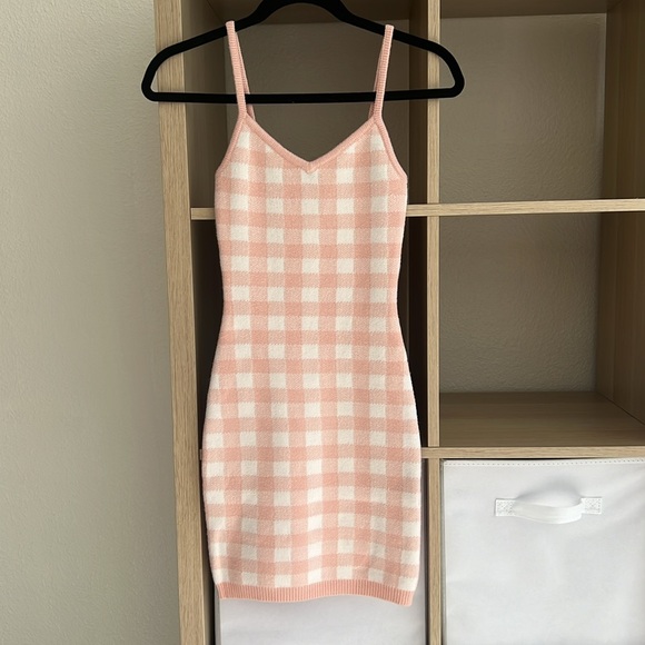 NWT L*Space Francie Mini Knitted Dress in Pink and White Checkers Size XS - Picture 2 of 6